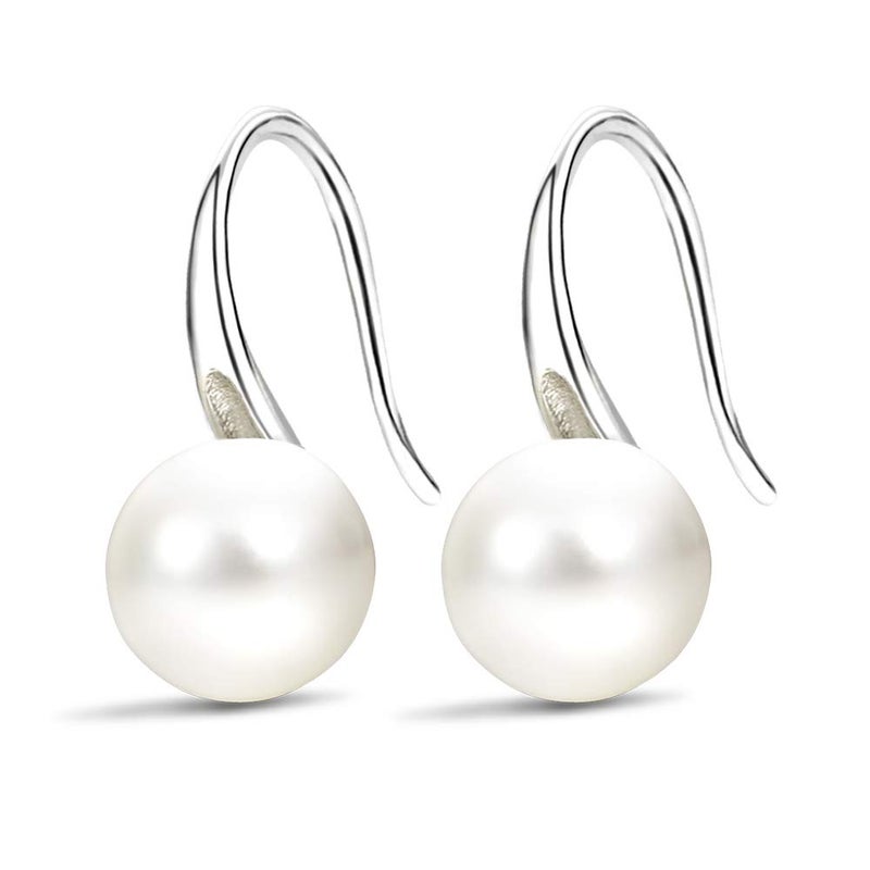 FIFATA Fashion Silver Pearl Earrings for Women 8-8.5mm Classical Drop Dangle Earrings Jewelry - Image 1
